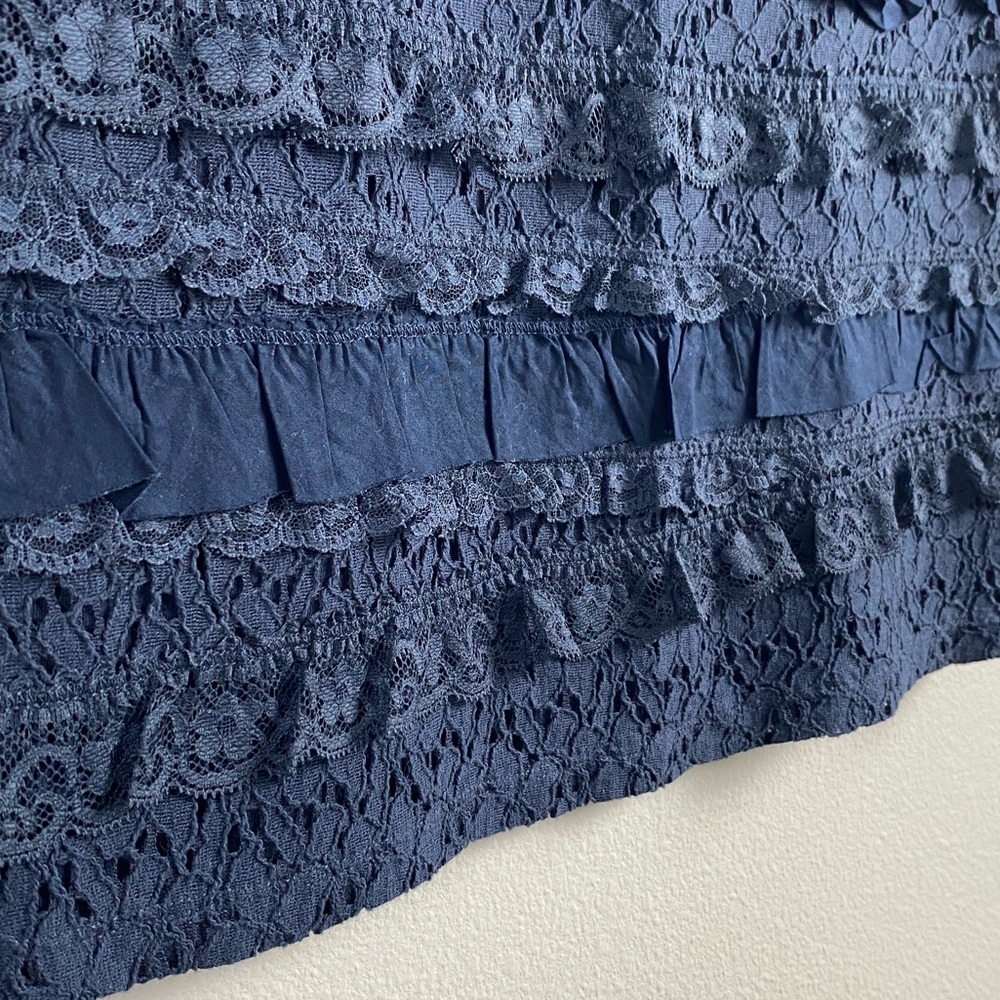 Abercrombie & Fitch Floral Lace Ruffle Layer Tank Top | Semi Sheer, Lined | Navy - Picture 11 of 16